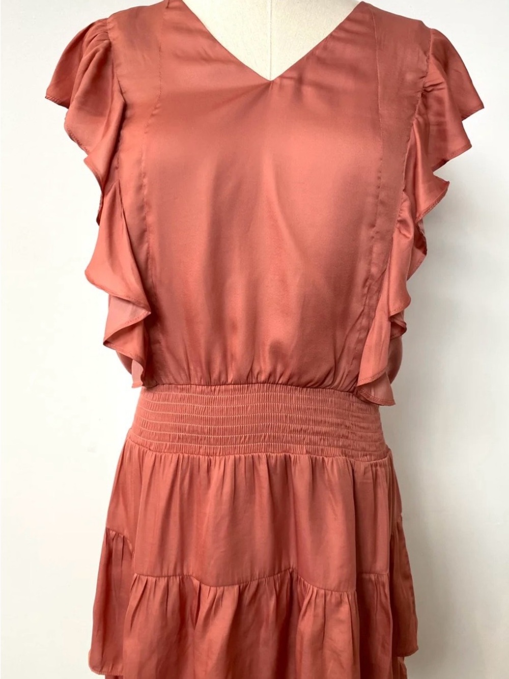 Mou Muse Rust Ruffle V-Neck Dress - Picture 4 of 5